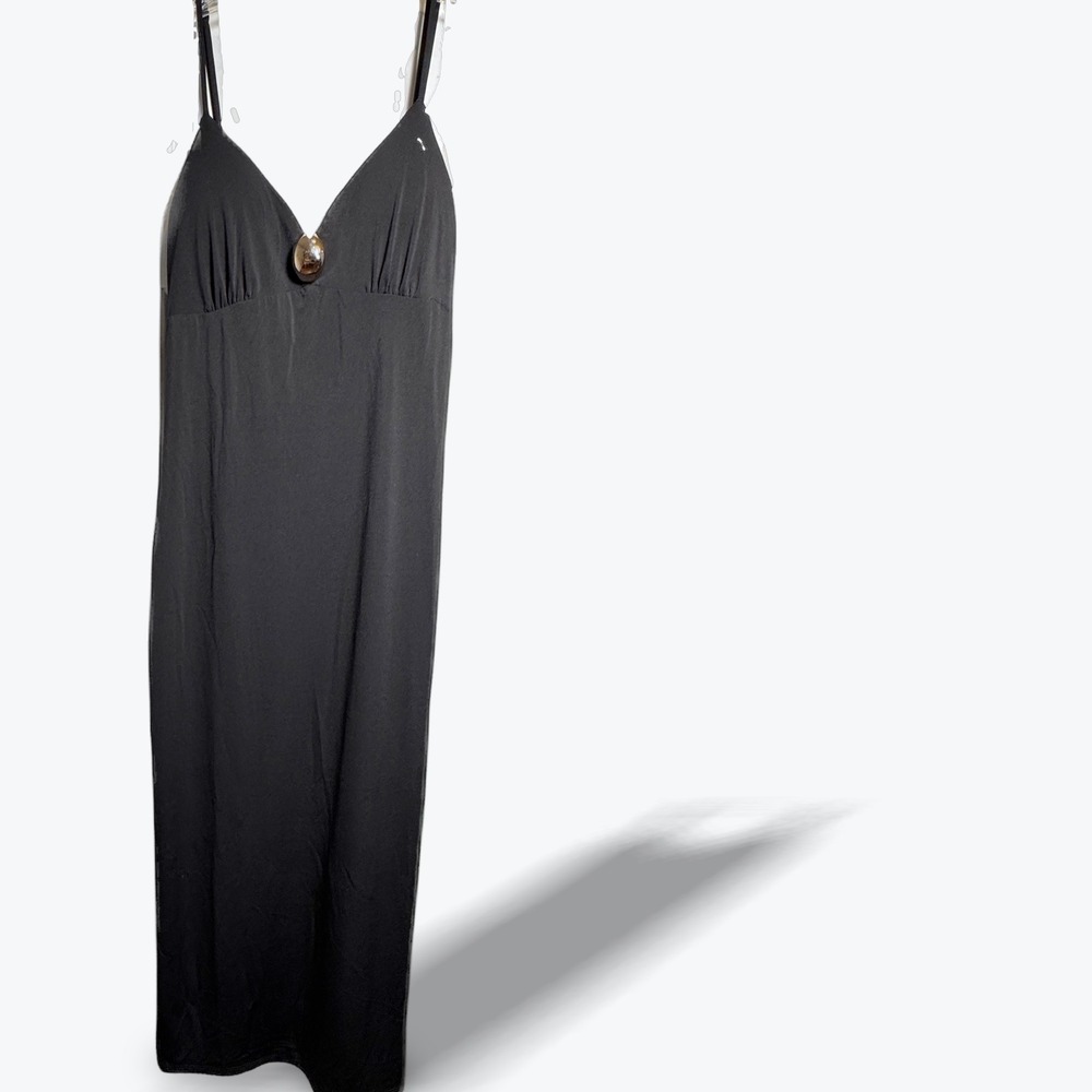 No Comment Empire Waist Maxi Dress Black XL Gold Hardware Detail Slit Sleeveless